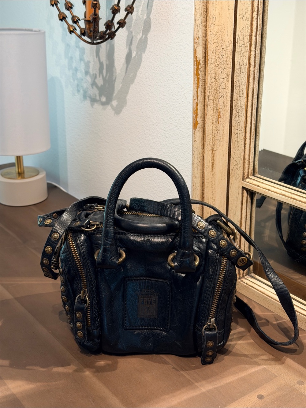 FRYE AND CO. Black Leather Studded Satchel